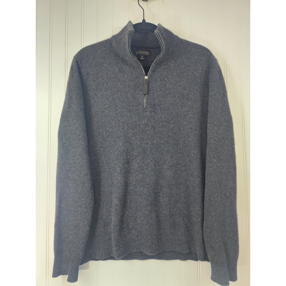 Banana Republic Mens Gray Merino Wool Italian Yarn 1/4 Zip Sweater Size M Cozy